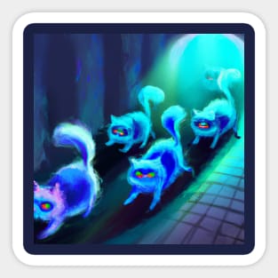 Several Blue Cats Escape Through a Sewer Sticker